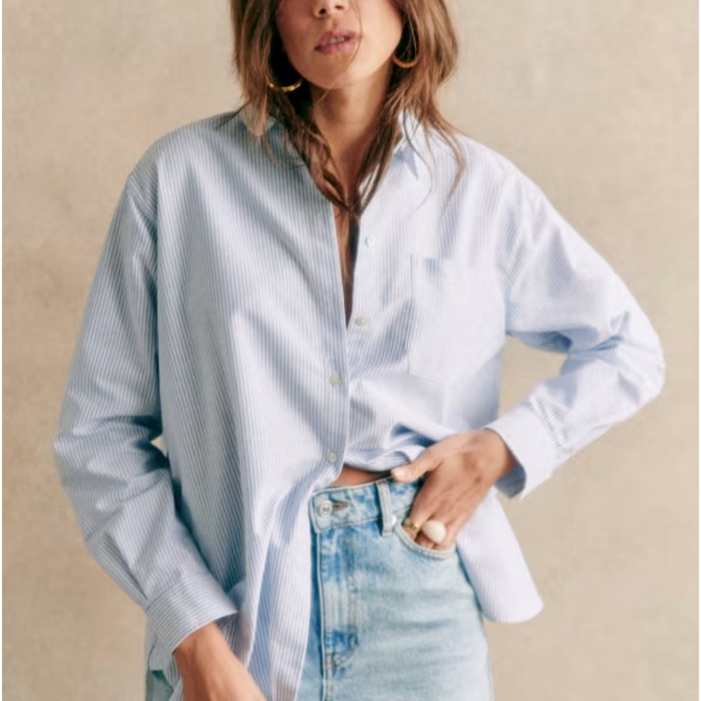 Sezane Max blue striped shirt button down organic casual size 34/2